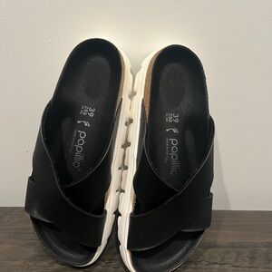 Papillio Black Cross-Strap Slides